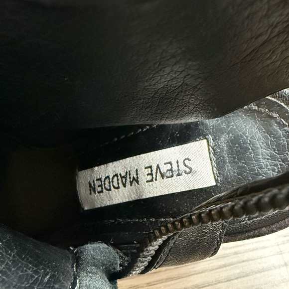 Steve Madden Terraa Black Leather Peep Toe Heels Size 7 - Picture 7 of 8